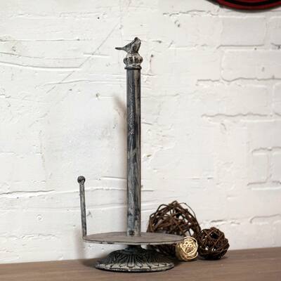 Grey and Brown Metal Paper Towel Holder