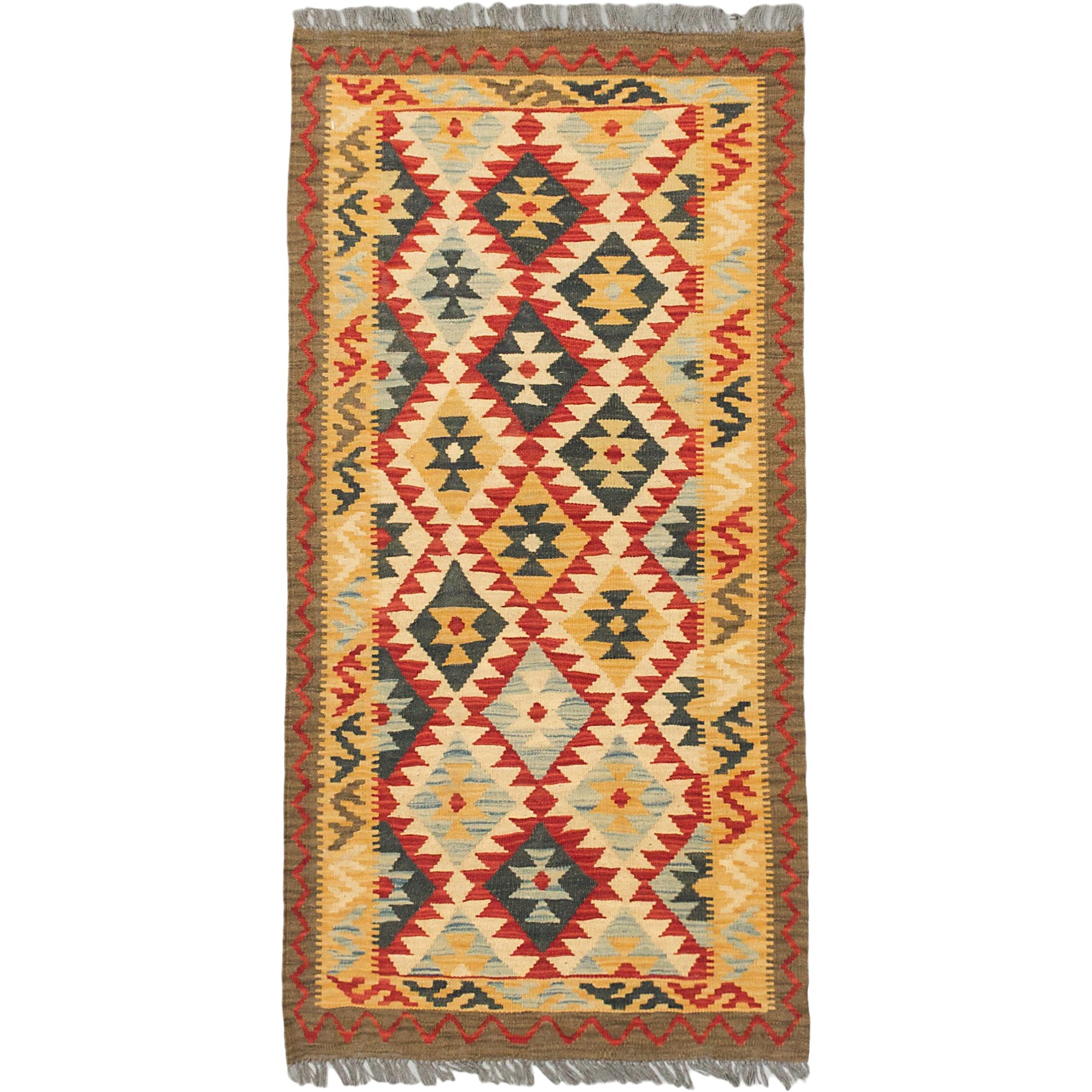 eCarpet Gallery Area Rug for Living Room Bedroom 333171 Hand-Knotted Wool Rug Ottoman Kashkoli Flat-Weaves & Kilims Red Tapestry Kilim 3'3 x 5'1 