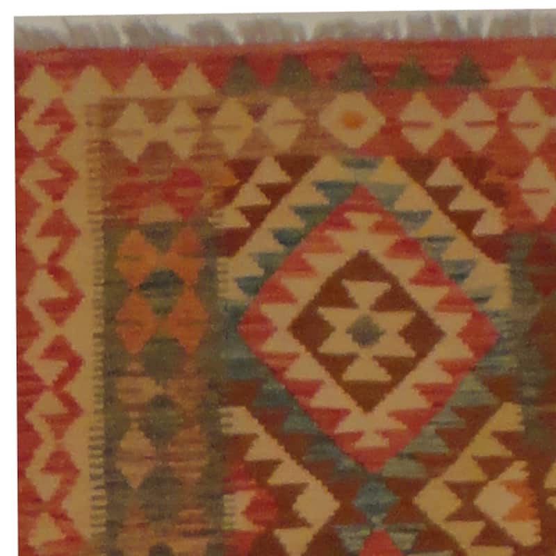 Handmade One-of-a-Kind Vegetable Dye Wool Mimana Kilim Runner (Afghanistan) - 2'7 x 9'9