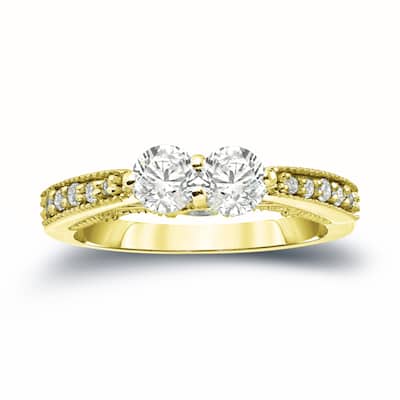 Auriya 14k Gold Vintage 3/4ct TDW 2-Stone Diamond Engagement Ring