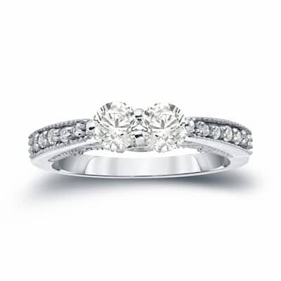 Auriya 14k Gold Vintage 1ct TDW 2-Stone Diamond Engagement Ring