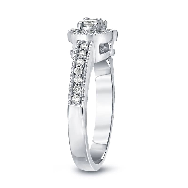 Auriya 14k Gold Vintage 1/2ct TDW 2-Stone Diamond Halo Engagement Ring