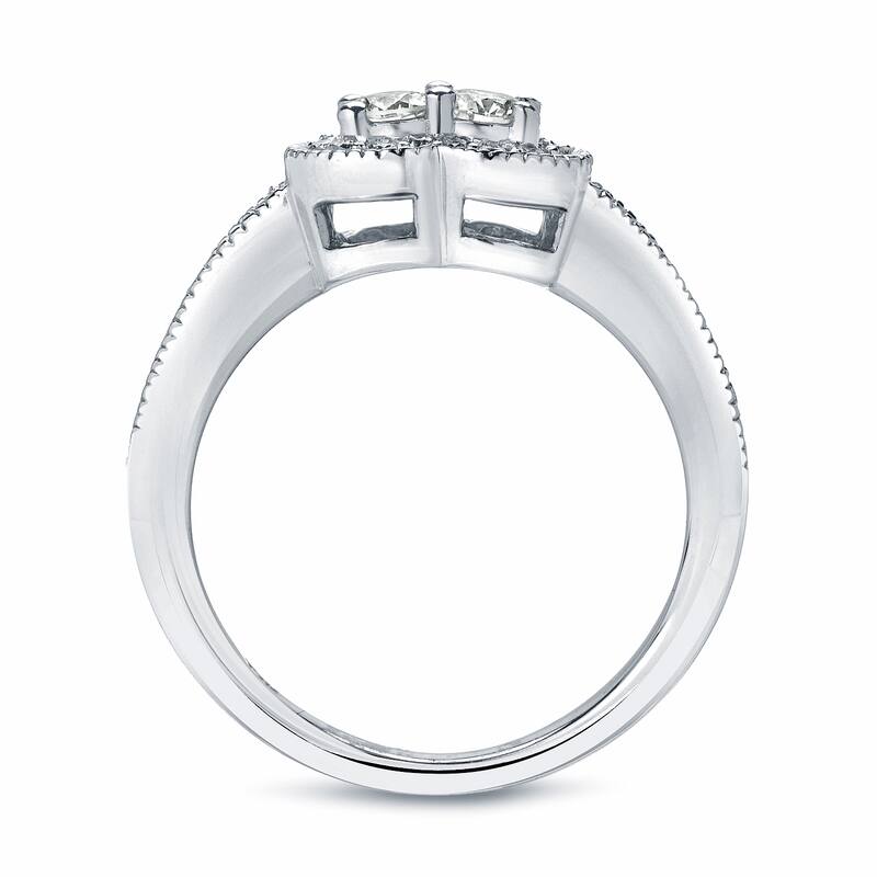 Auriya 14k Gold Vintage 3/4ct TDW 2-Stone Diamond Halo Engagement Ring