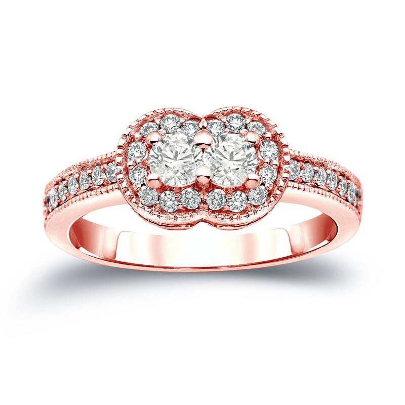 Auriya 14k Gold Vintage 3/4ct TDW 2-Stone Diamond Halo Engagement Ring