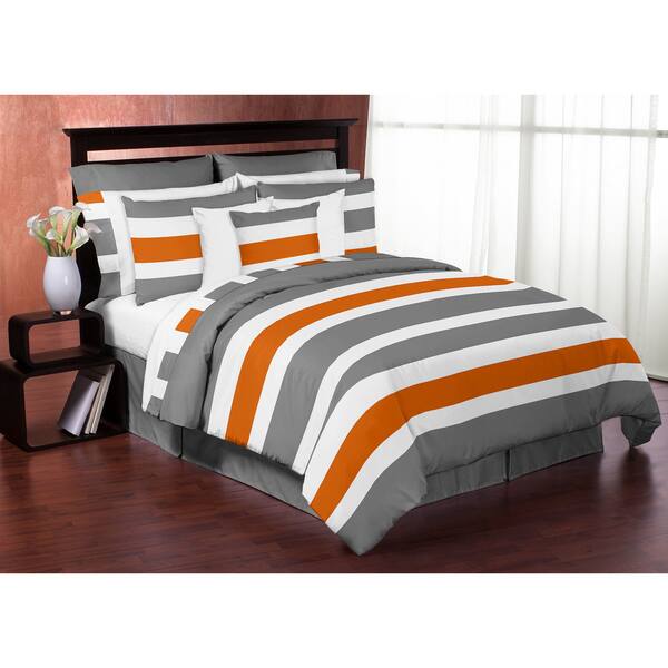 Shop Sweet Jojo Designs Grey And Orange Stripe 3 Piece Full Queen