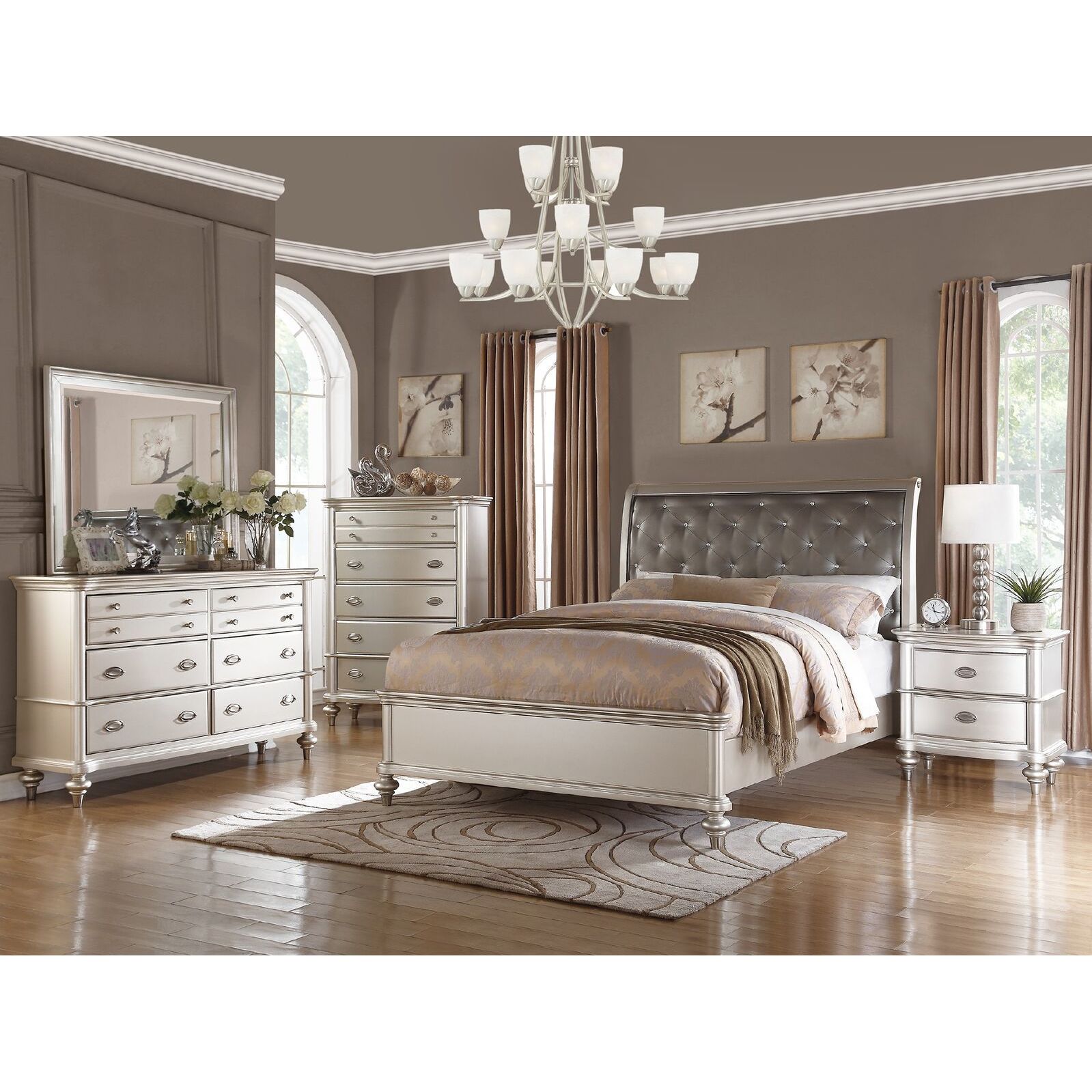 Saveria 6 Piece Silver Bedroom Furniture Set Overstock 12917234