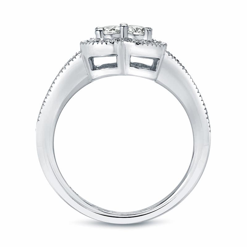 Auriya 14k Gold Vintage 1ct TDW 2-Stone Diamond Halo Engagement Ring