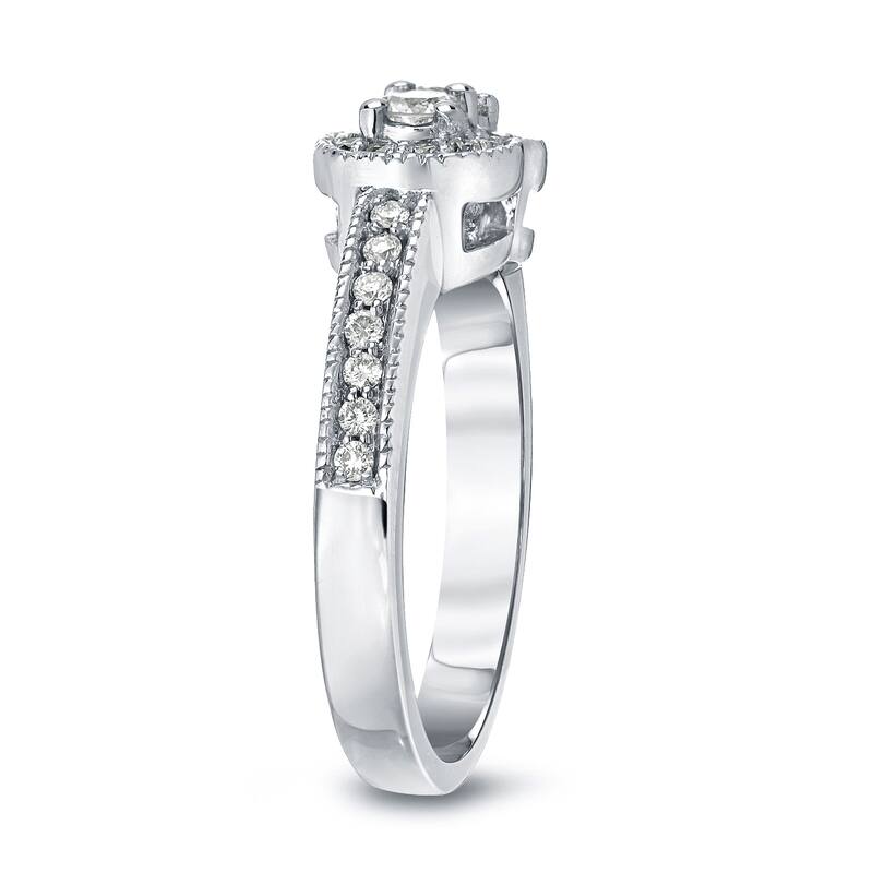 Auriya 14k Gold Vintage 1ct TDW 2-Stone Diamond Halo Engagement Ring