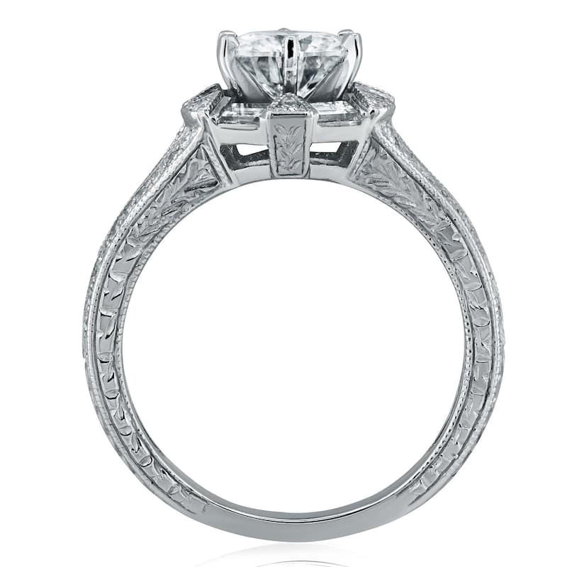 Annello by Kobelli 14k White Gold 1 1/2ct TCW Forever One Moissanite Diamond Open Shank Art Deco Eng