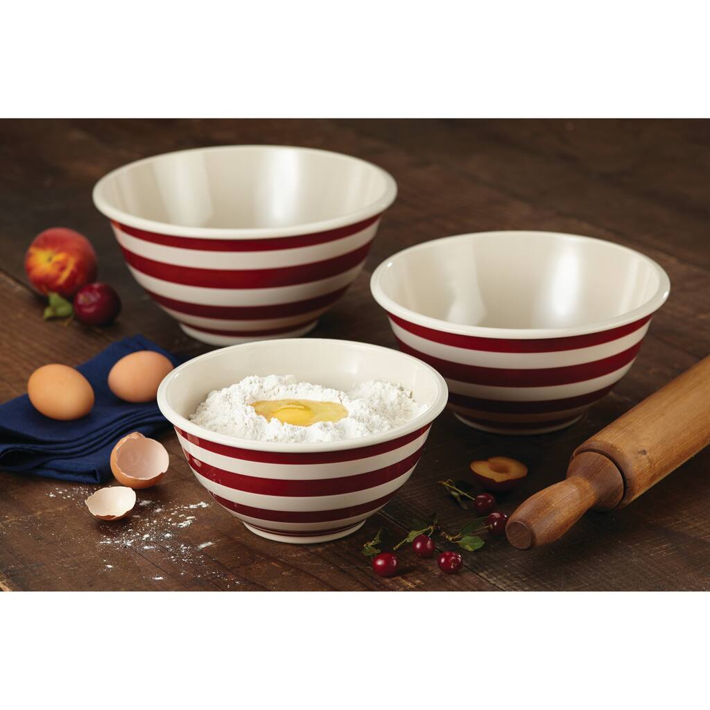 Paula Deen Pantryware Melamine Mixing Bowl Set, 3-Piece, Striped Red