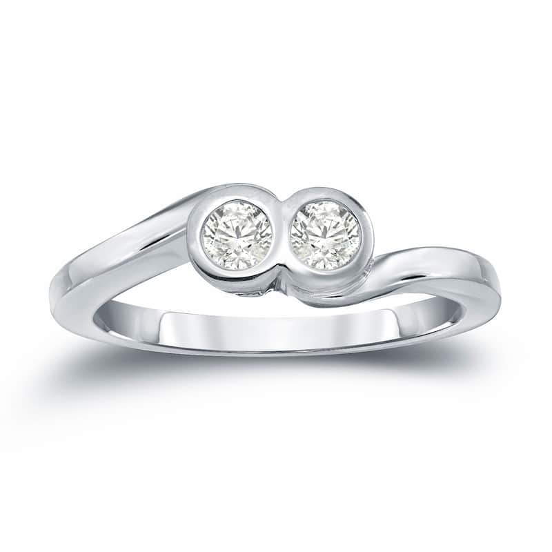 Auriya 14k Gold 1/4ct TDW 2-Stone Diamond Bezel Engagement Ring