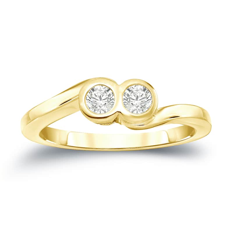 Auriya 14k Gold 1/4ct TDW 2-Stone Diamond Bezel Engagement Ring