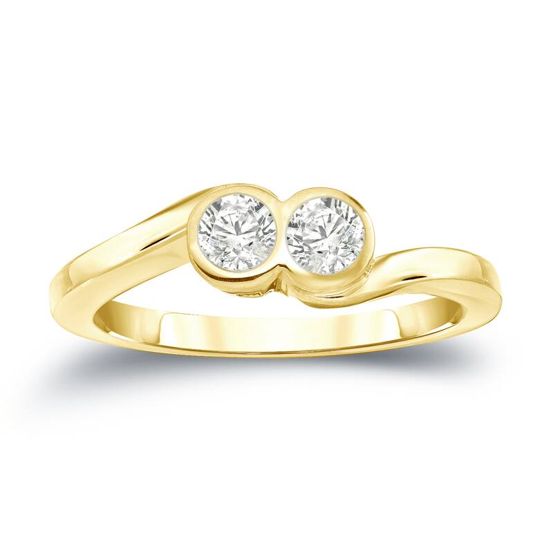 Auriya 14k Gold 1/2ct TDW 2-Stone Diamond Bezel Engagement Ring