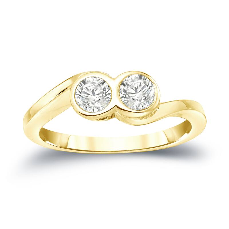 Auriya 14k Gold 3/4ct TDW 2-Stone Round Diamond Bezel Engagement Ring
