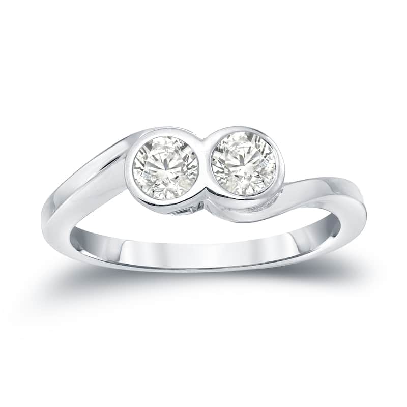 Auriya 14k Gold 3/4ct TDW 2-Stone Round Diamond Bezel Engagement Ring