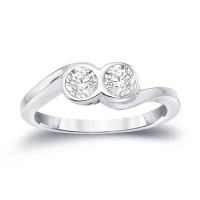 Auriya 14k Gold 3/4ct TDW 2-Stone Round Diamond Bezel Engagement Ring