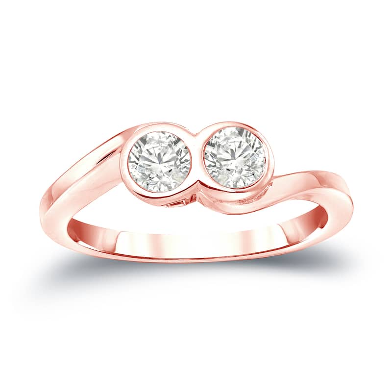 Auriya 14k Gold 3/4ct TDW 2-Stone Round Diamond Bezel Engagement Ring