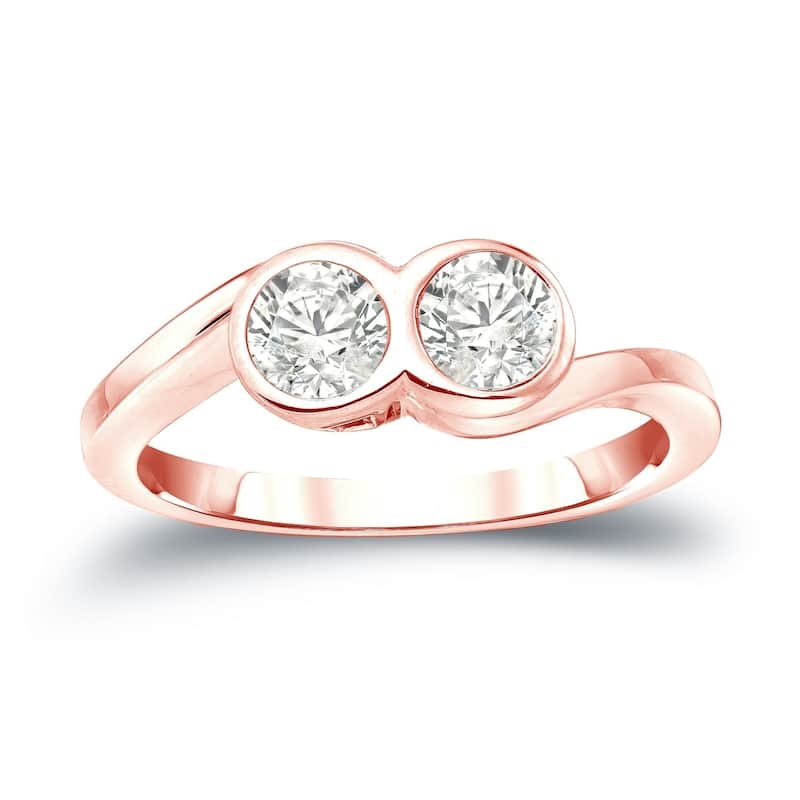 Auriya 1 carat TW Bezel Set 2-Stone Diamond Engagement Ring 14-karat Gold (J-K, I1-I2) - 4 - Rose