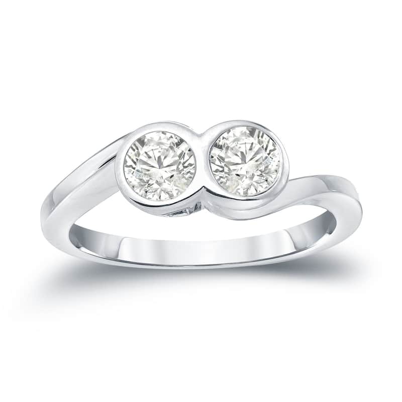 Auriya 1 carat TW Bezel Set 2-Stone Diamond Engagement Ring 14-karat Gold (J-K, I1-I2) - 4 - White