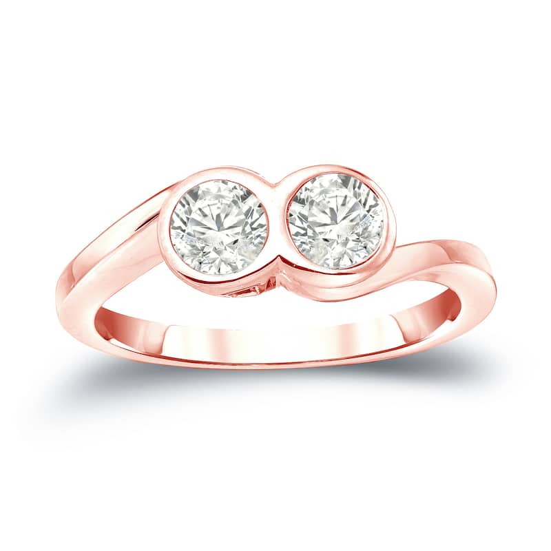 Auriya 1 carat TW Bezel Set 2-Stone Diamond Engagement Ring 14-karat Gold (J-K, I1-I2)