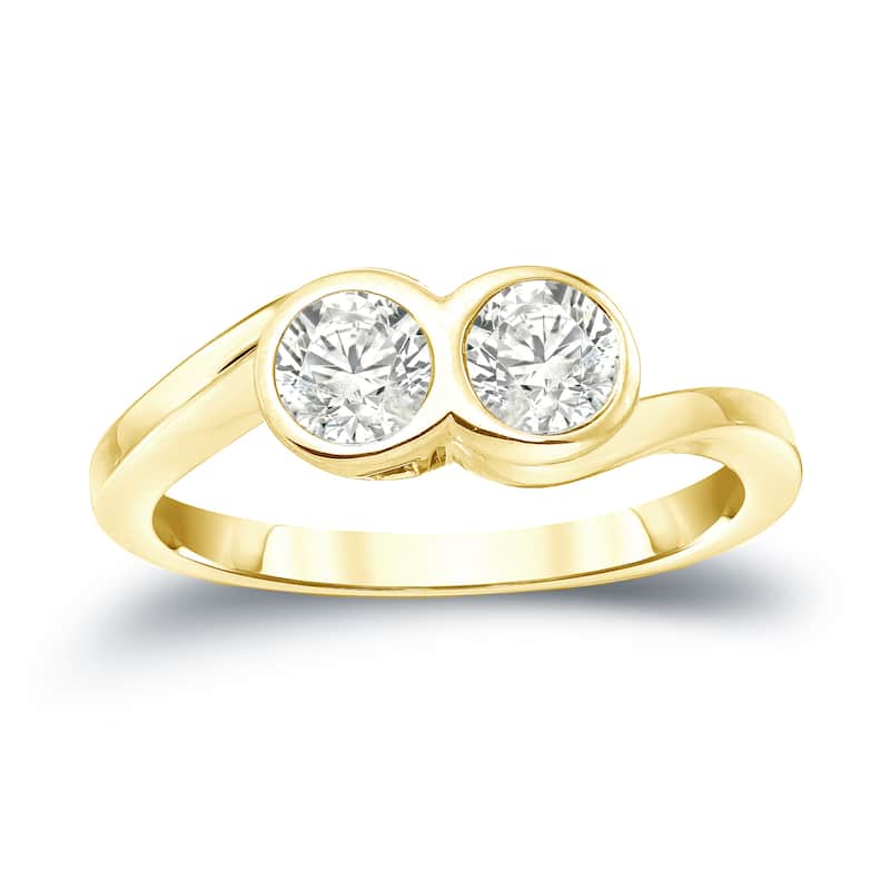 Auriya 1 carat TW Bezel Set 2-Stone Diamond Engagement Ring 14-karat Gold (J-K, I1-I2)