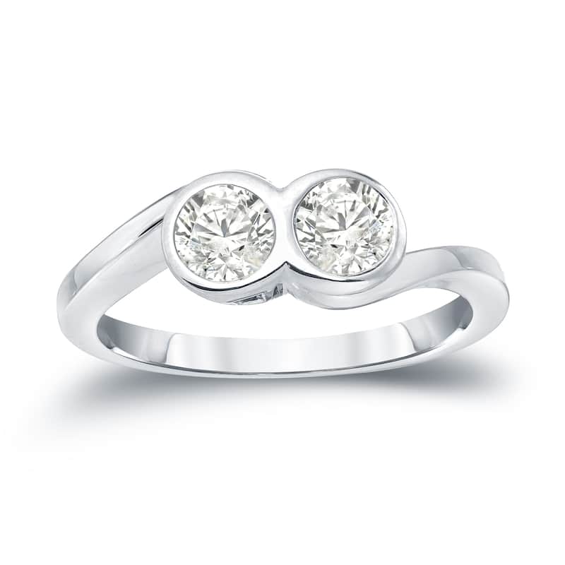 Auriya 1 carat TW Bezel Set 2-Stone Diamond Engagement Ring 14-karat Gold (J-K, I1-I2)