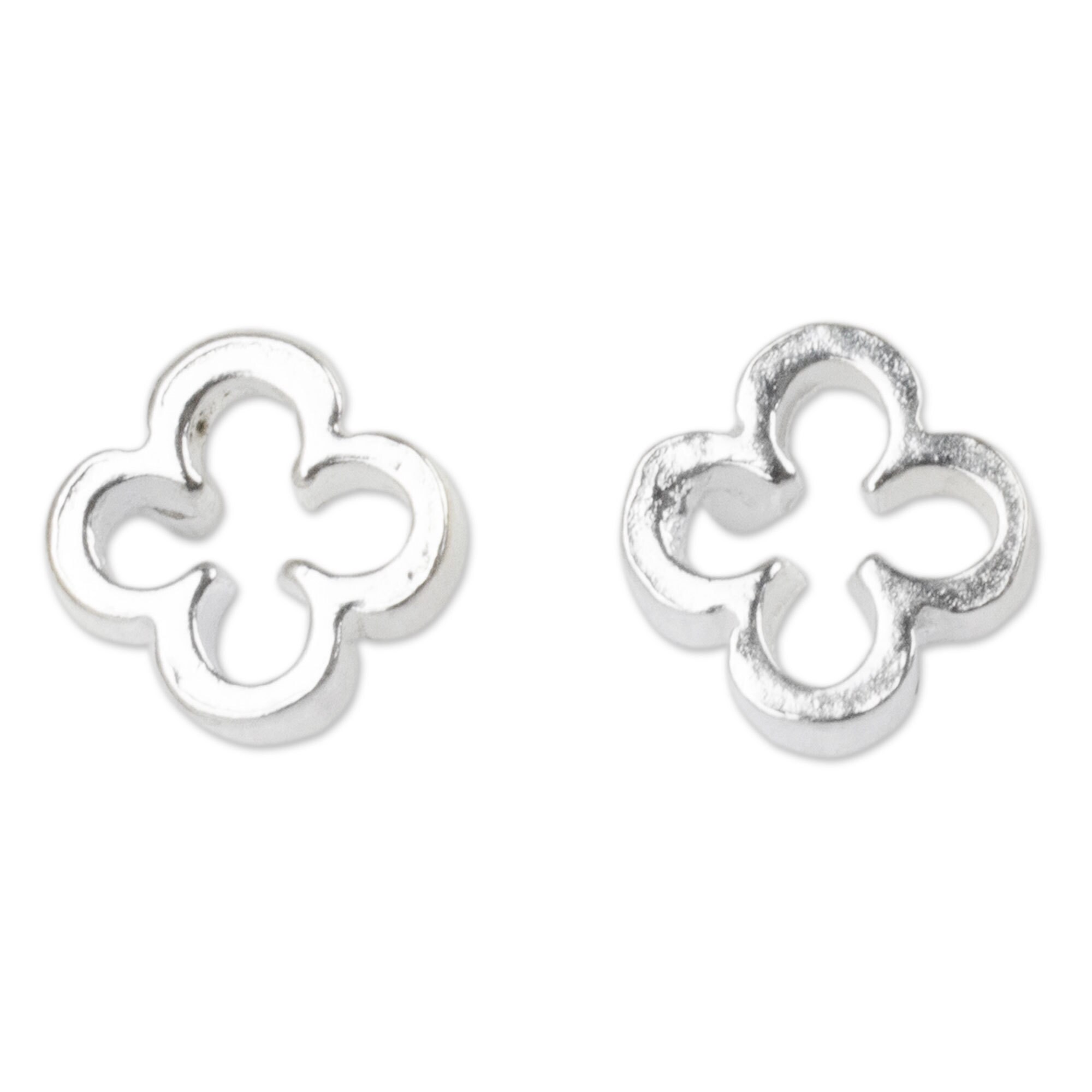 F.Hinds Womens Jewellery Sterling Silver Four Leaf Clover Heart Stud Earrings