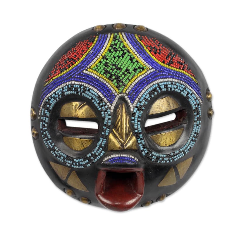 Handmade Okyeame Linguist Sese Wood Beaded Mask (Ghana)