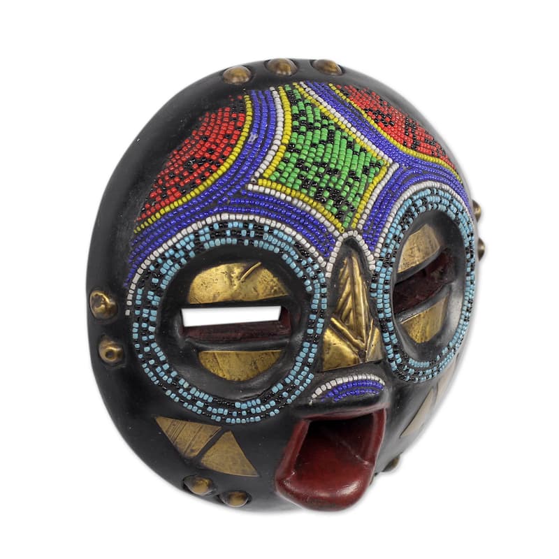 Handmade Okyeame Linguist Sese Wood Beaded Mask (Ghana)