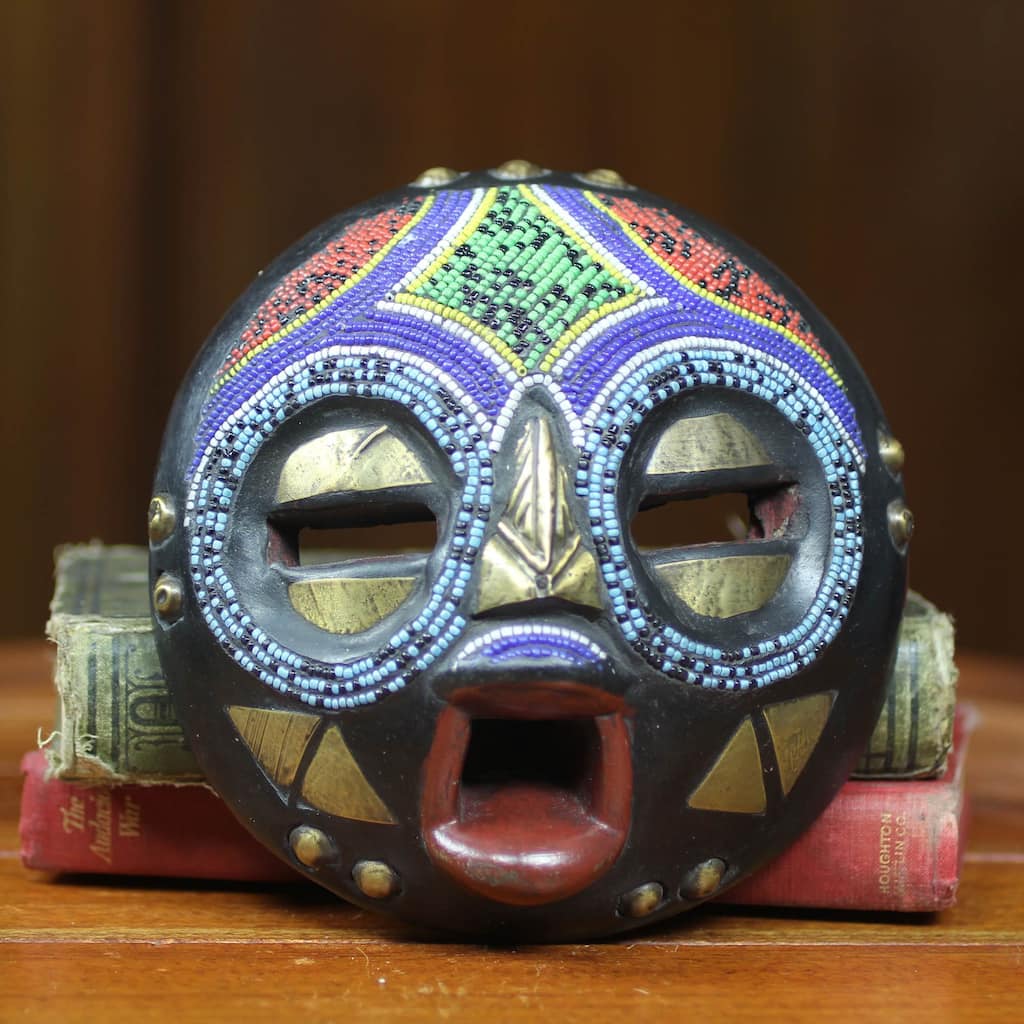 Handmade Okyeame Linguist Sese Wood Beaded Mask (Ghana)