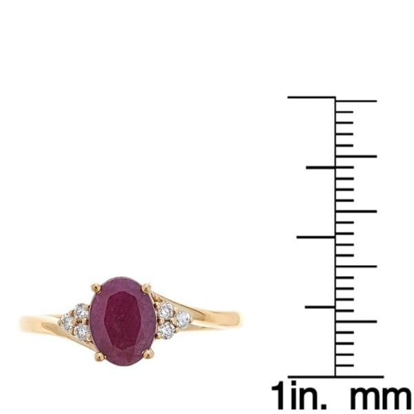Anika and August 10k Yellow Gold Indian Ruby and 1/8ct TDW Diamond Ring (G-H, I1-I2)