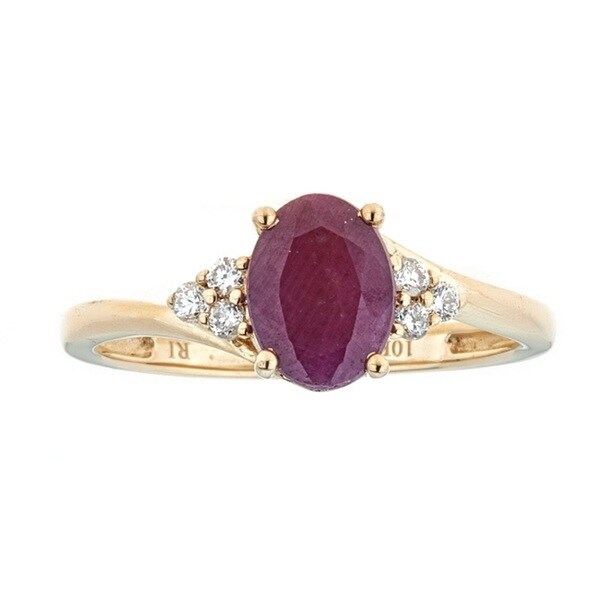 Anika and August 10k Yellow Gold Indian Ruby and 1/8ct TDW Diamond Ring (G-H, I1-I2). Opens flyout.