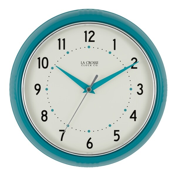 La Crosse Clock 404 2624t 9 5 Inch Round Teal Blue Retro Diner La Crosse Clock 404 2624t 9 5 Inch Round Teal Blue Retro Diner Og Wall