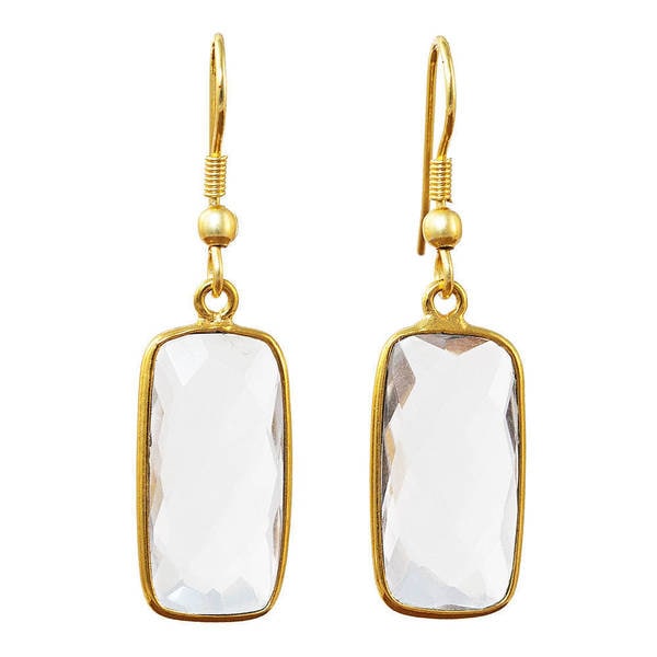 Handmade Gold Overlay Crystal Quartz Earrings (India) - Clear/White. Opens flyout.