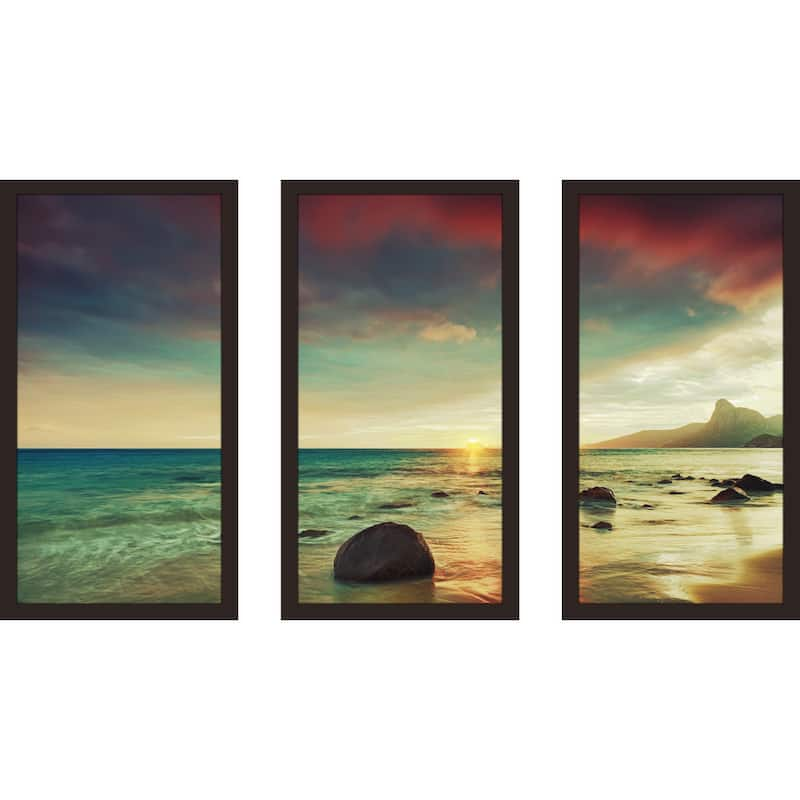 "Ocean Waters 2" Framed Plexiglass Wall Art Set of 3 - 17.5 Inches X 33.5 Inches X 1 Inches Each