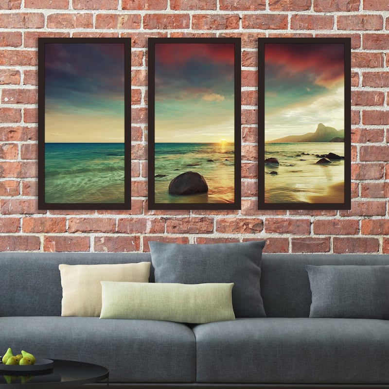 "Ocean Waters 2" Framed Plexiglass Wall Art Set of 3