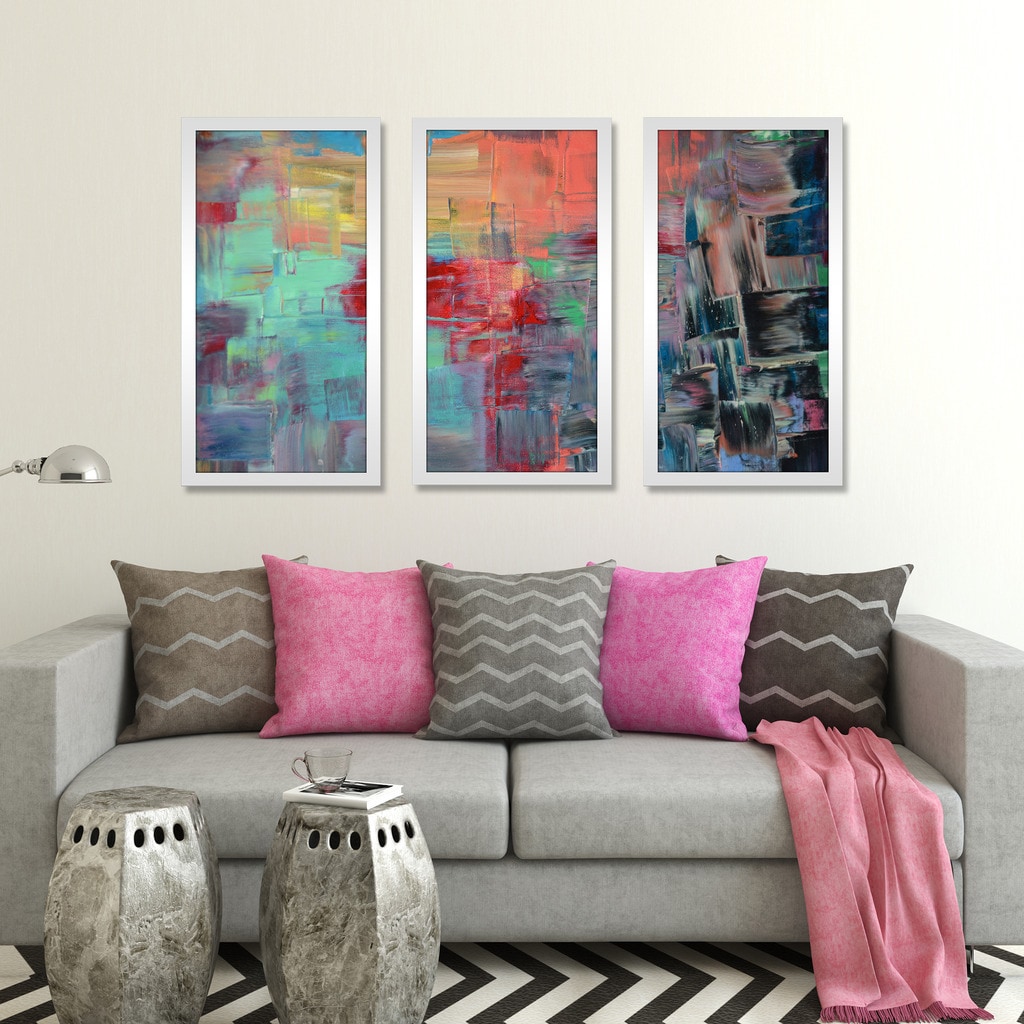 "Colorful Abstract" Framed Plexiglass Wall Art Set of 3