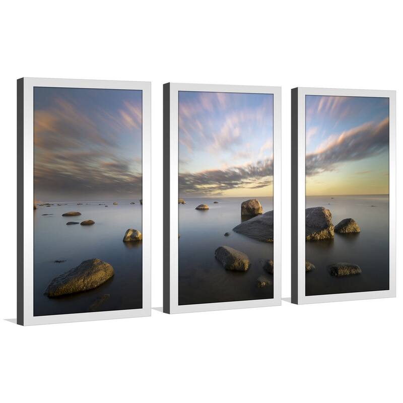 "Boulders in the Water 2" Framed Plexiglass Wall Art Set of 3
