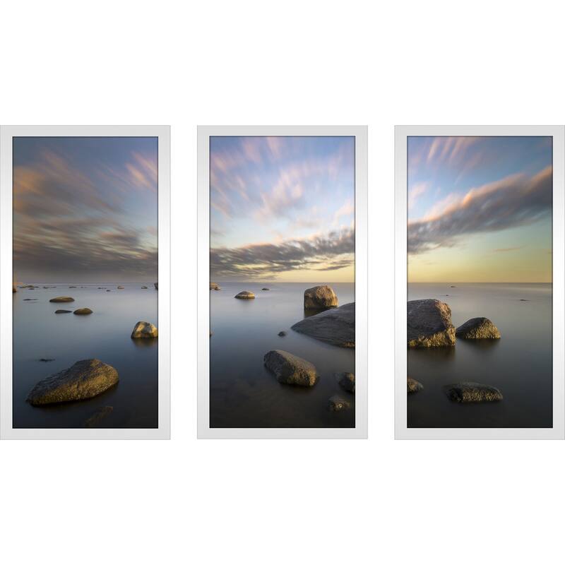 "Boulders in the Water 2" Framed Plexiglass Wall Art Set of 3