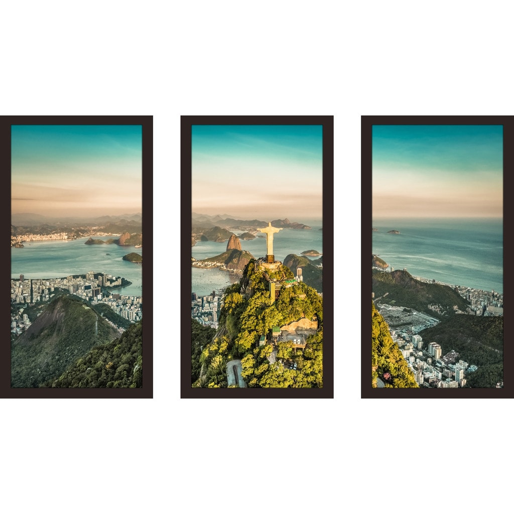 "Rio de Janeiro, Brazil" Framed Plexiglass Wall Art Set of 3 Bed Bath