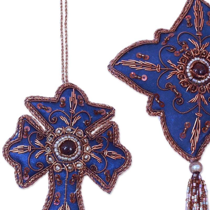 Set of 8 Handcrafted Beaded 'Teal Splendor' Holiday Ornaments (India)
