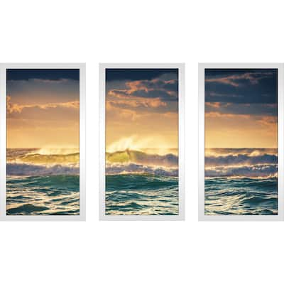 "Sunrise and shining waves" Framed Plexiglass Wall Art Set of 3