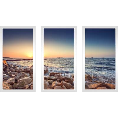 "Stones beach" Framed Plexiglass Wall Art Set of 3