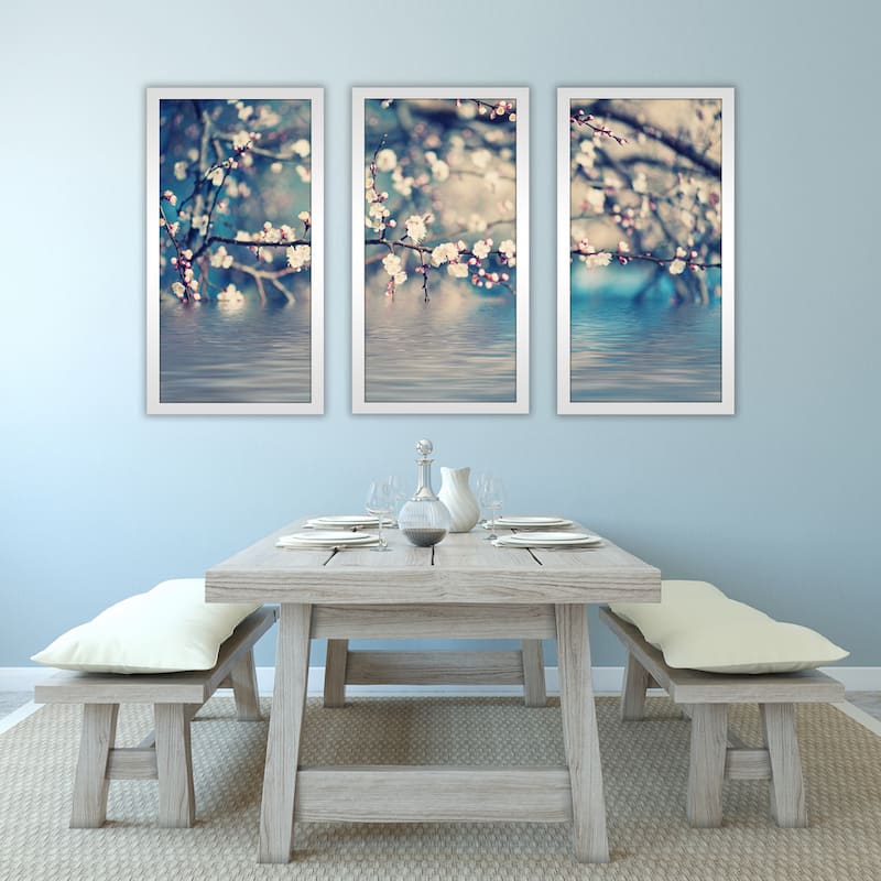 "Blue Floral Photography" Framed Plexiglass Wall Art Set of 3