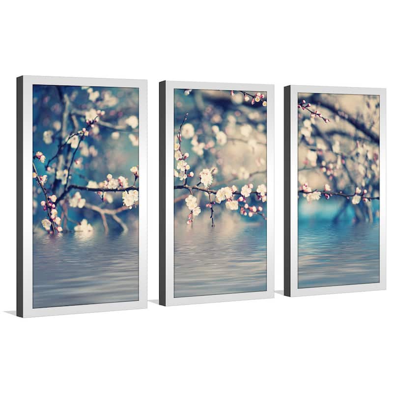 "Blue Floral Photography" Framed Plexiglass Wall Art Set of 3