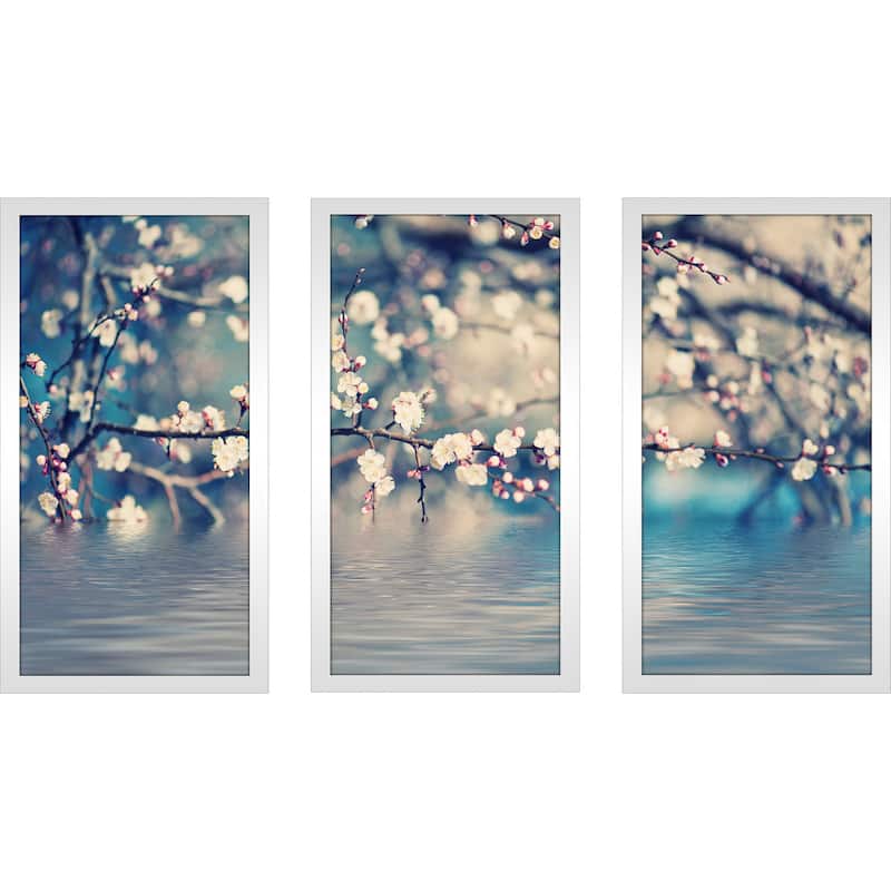 "Blue Floral Photography" Framed Plexiglass Wall Art Set of 3