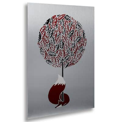 Robert Farkas 'Cherry Tree Fox' Floating Brushed Aluminum Art