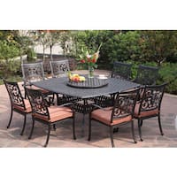 Darlee St.Cruz Antiqued Cast-aluminum 10-Piece Dining Set with Spicy Chili Seat Cushions and 30-inch Lazy Susan - Antique Bronze