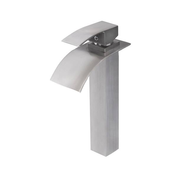 slide 2 of 5, Novatto Eclipse Brushed-nickel Brass Waterfall Vessel Faucet