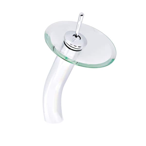 slide 2 of 4, Novatto Falls Chrome Brass and Clear Glass Single-lever Deck-mount Waterfall Vessel Faucet